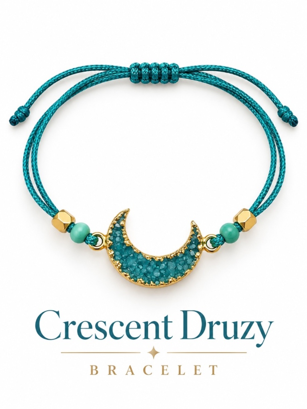 Druzy celestial Crescent Moon 🌒 Adjustable Bracelet - Gold Accent
